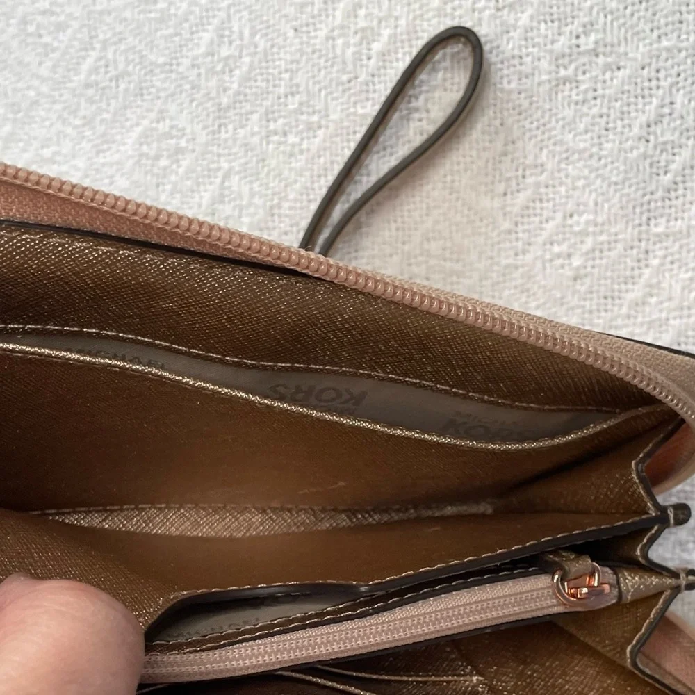 Michael Kors Gold Wristlet Wallet with Rose Gold features- Jet‎ Set